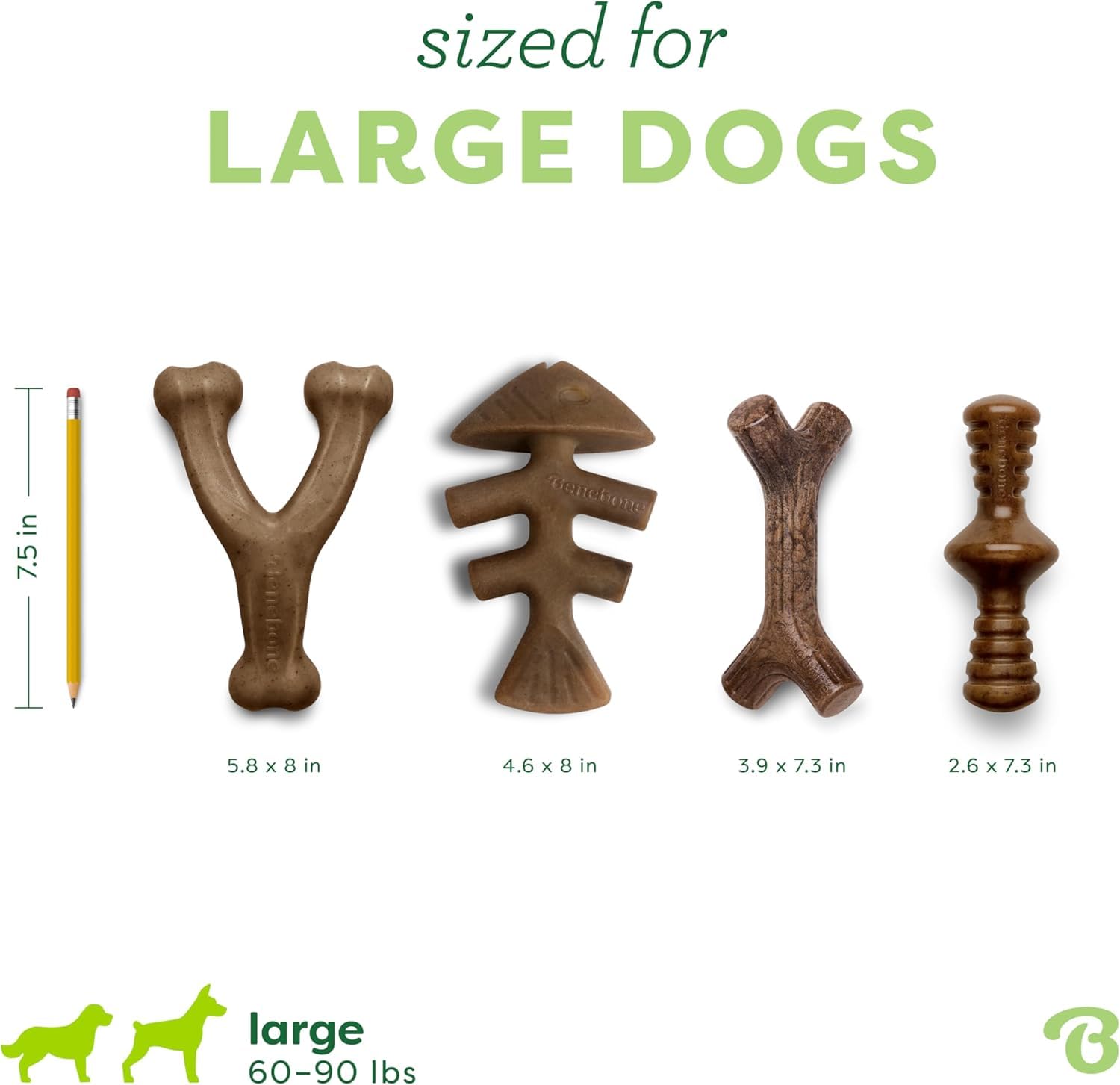 Comparaison taille Benebone Large à côté d'une main pour échelle