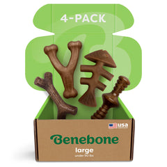 Benebone vue avant montrant le coffret et les quatre os résistants