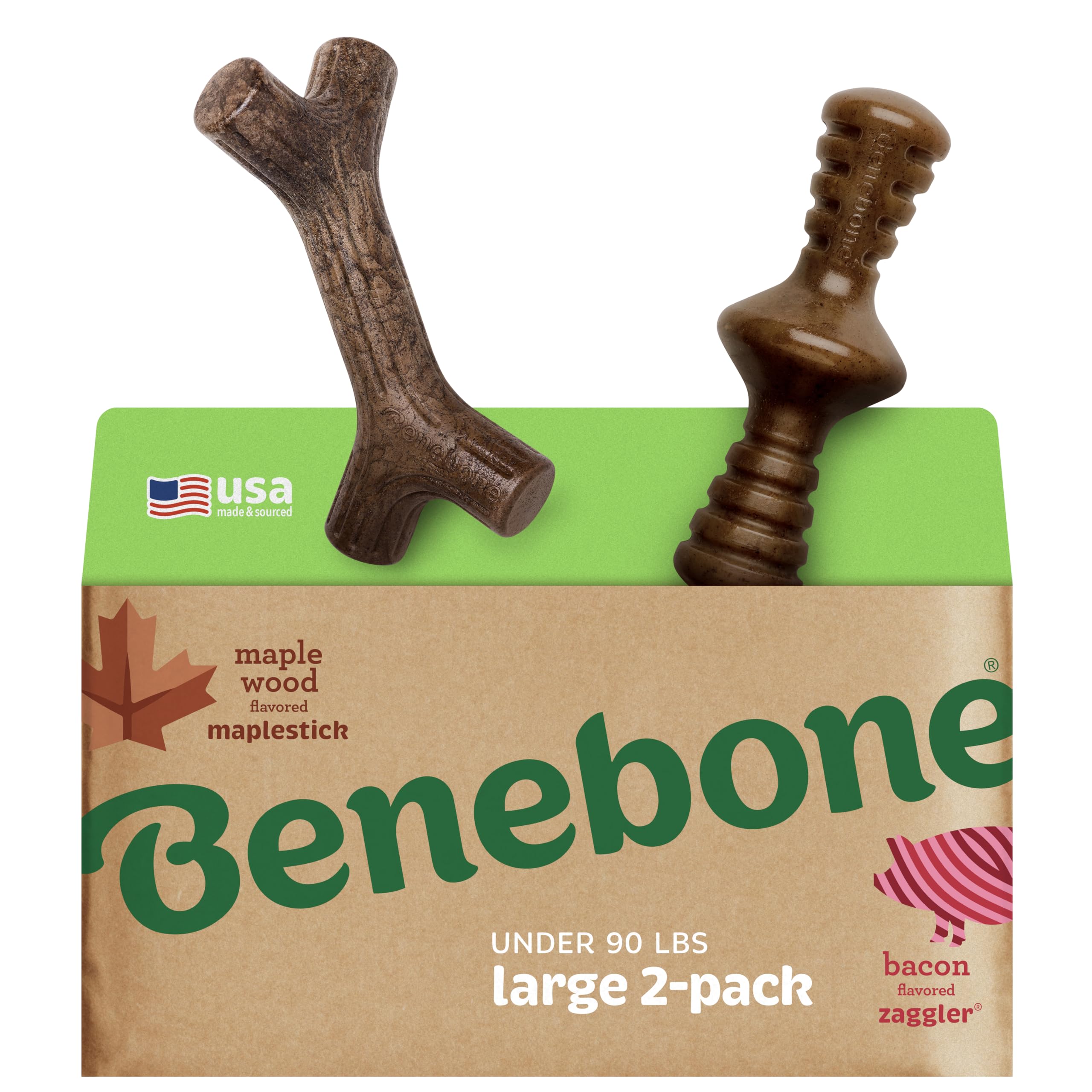 Benebone pack Maplestick et Zaggler avant emballage, dureté visible et attrait