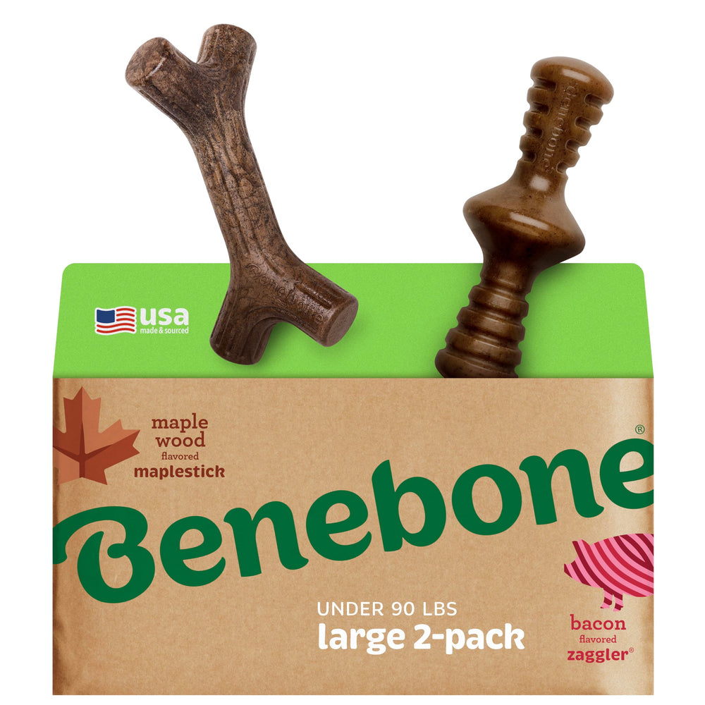 Benebone pack Maplestick et Zaggler avant emballage, dureté visible et attrait