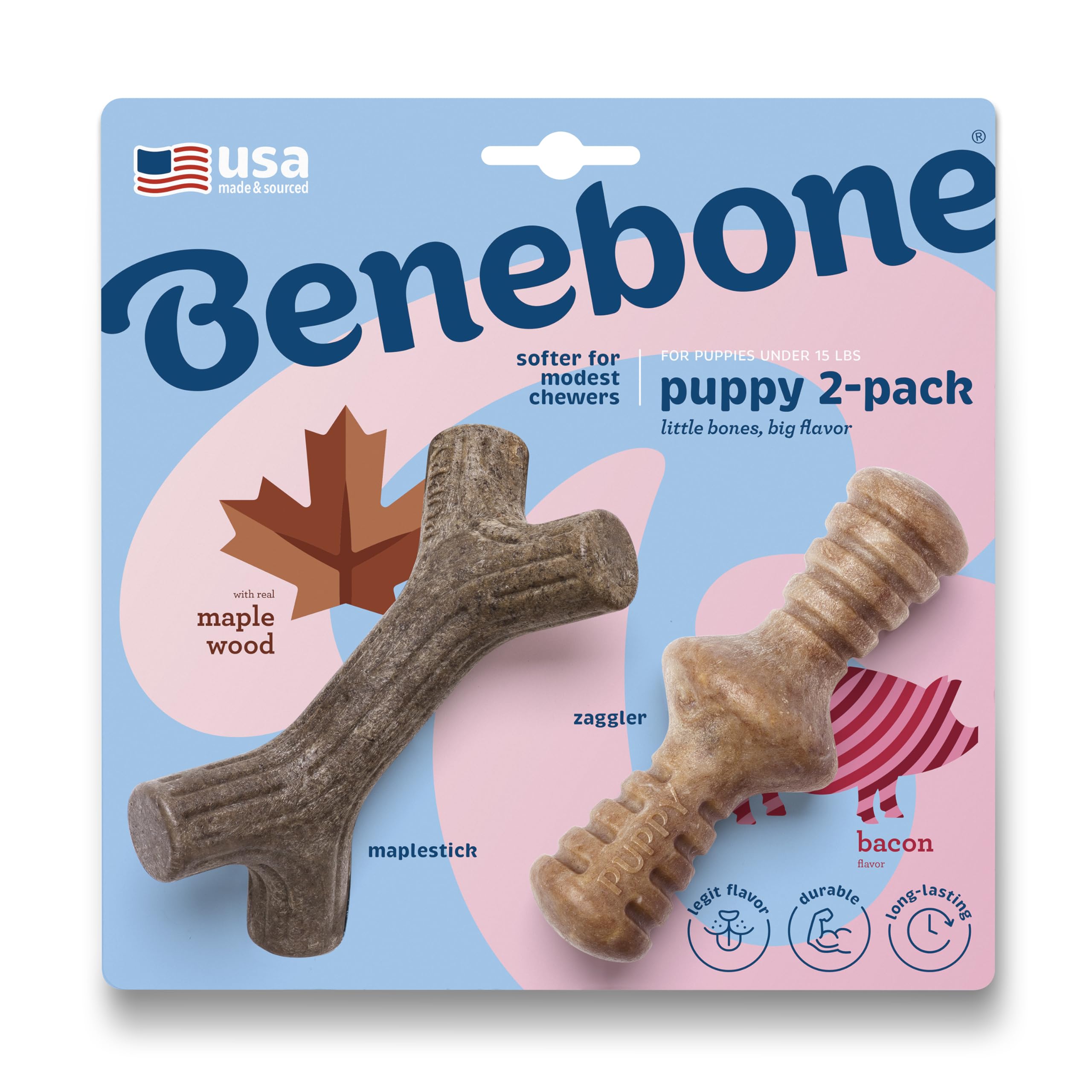 Benebone emballage Maplestick et Zaggler montrant le pack et la composition bénéfique