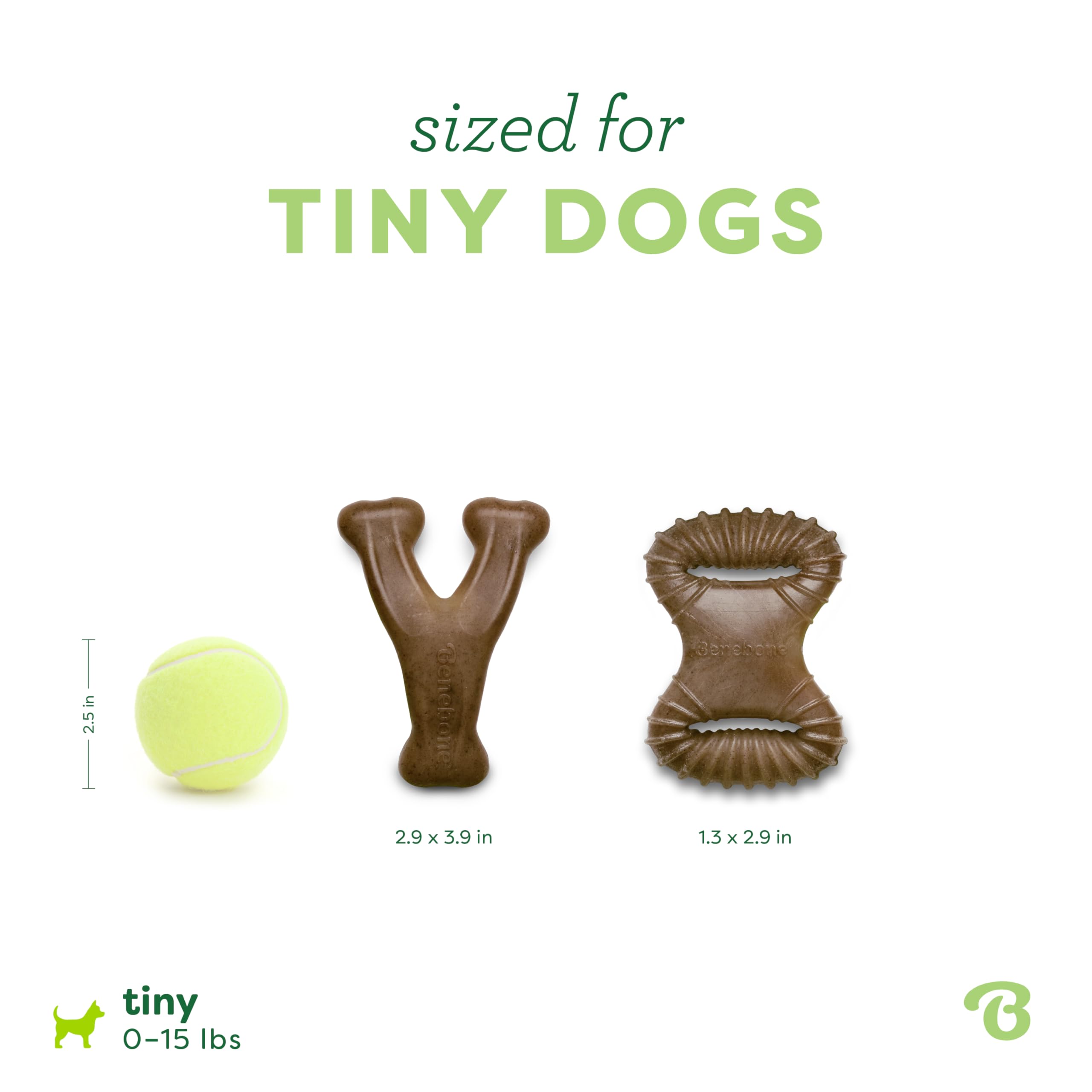 Comparaison de taille Benebone Tiny à côté d'une main pour évaluer l'échelle bénéfice ajustement