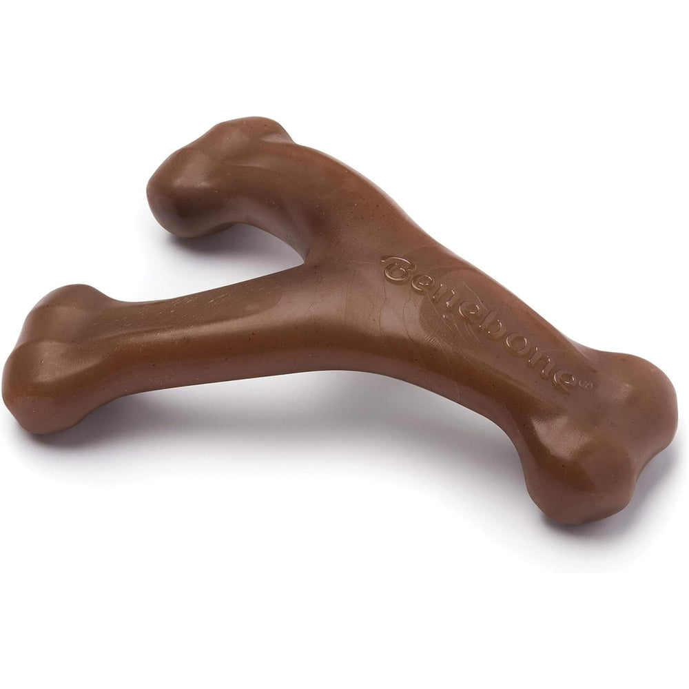 Benebone Wishbone vue avant emballage montrant la forme et le goût cacahuète, durable