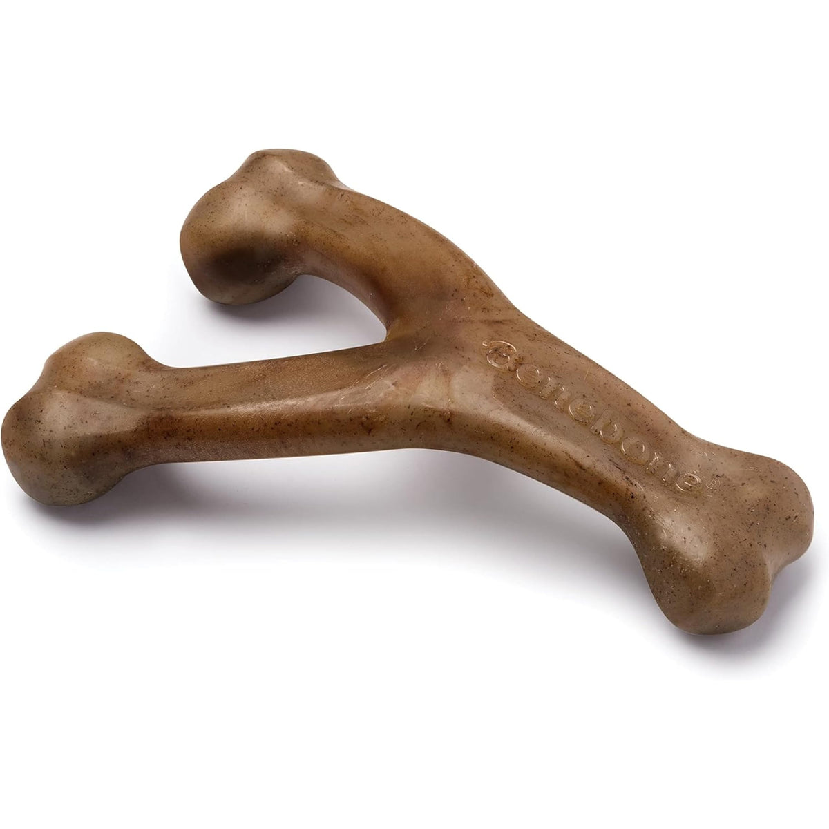 Benebone Wishbone emballage avant montrant le produit et ses caractéristiques pour durabilité