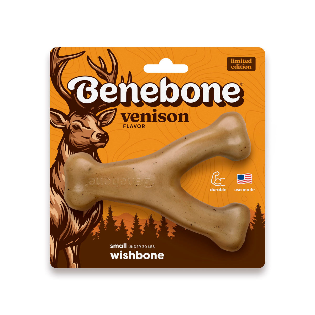 Benebone Wishbone vue frontale montrant la forme en Y et prise facile pour chien