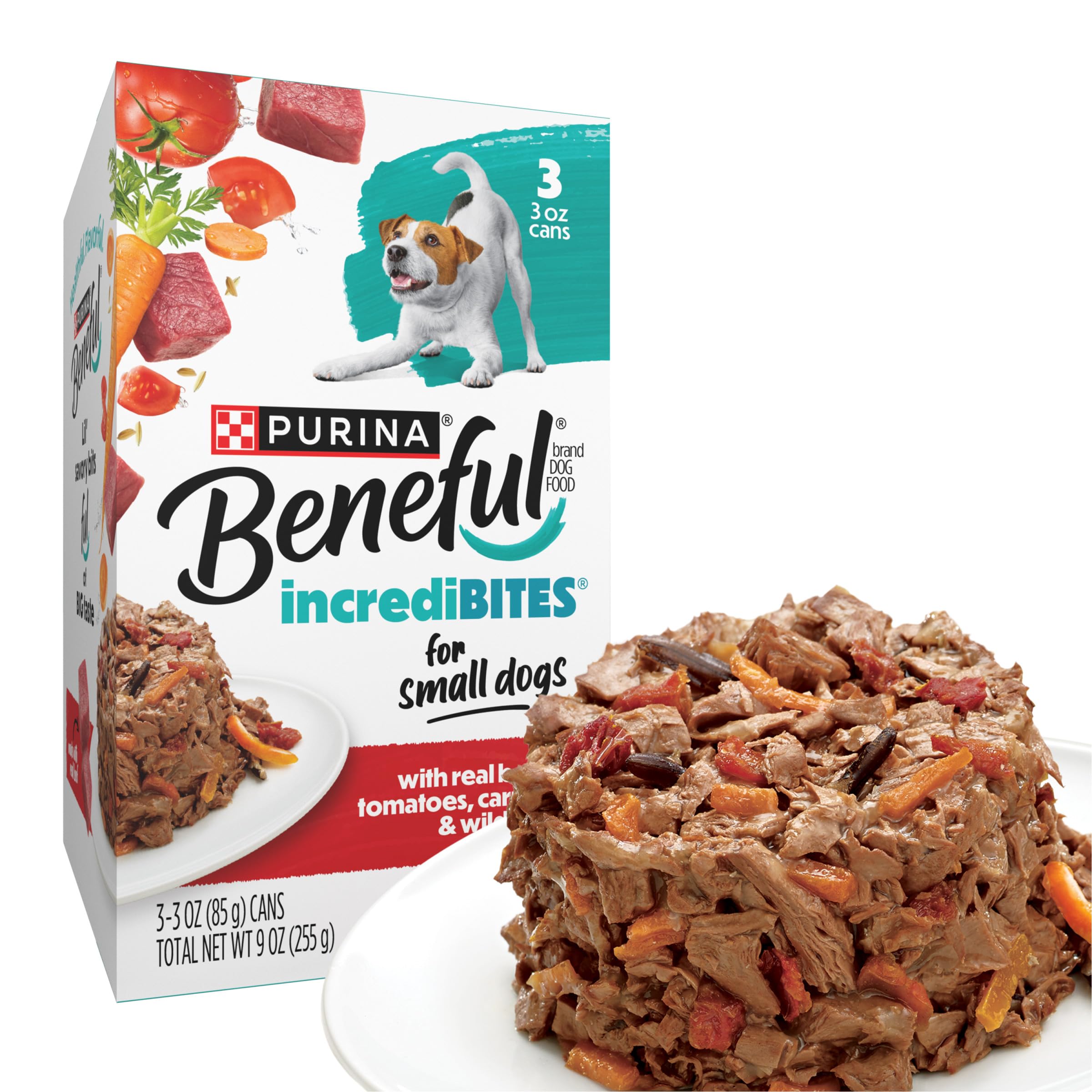 Beneful boîte face 85g montrant emballage clair et attractif