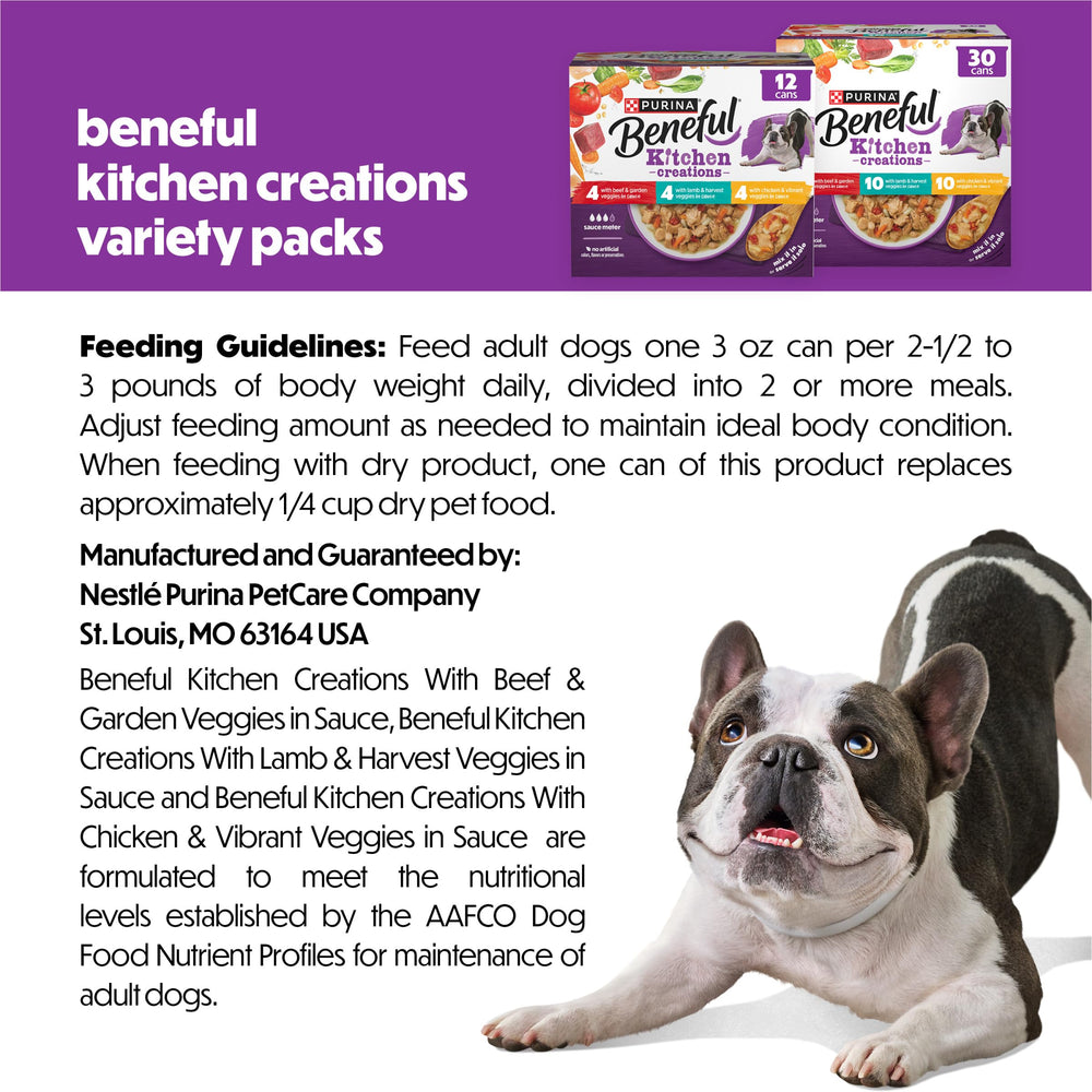 Purina Beneful comparaison taille boîte tenue en main, évaluation portions