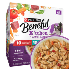 Purina Beneful pack 30 boîtes vue de face montrant la variété et praticité