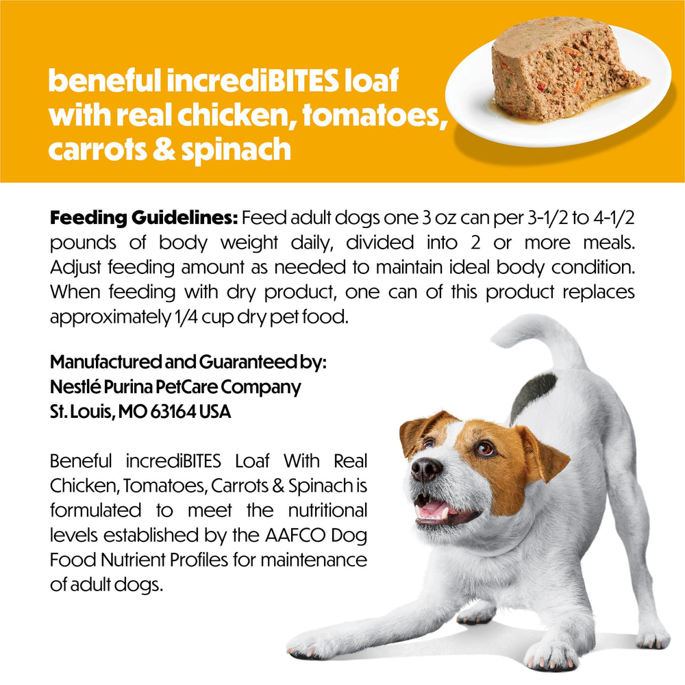 Beneful Purina comparaison taille boîte à côté d’une main, format 3 oz