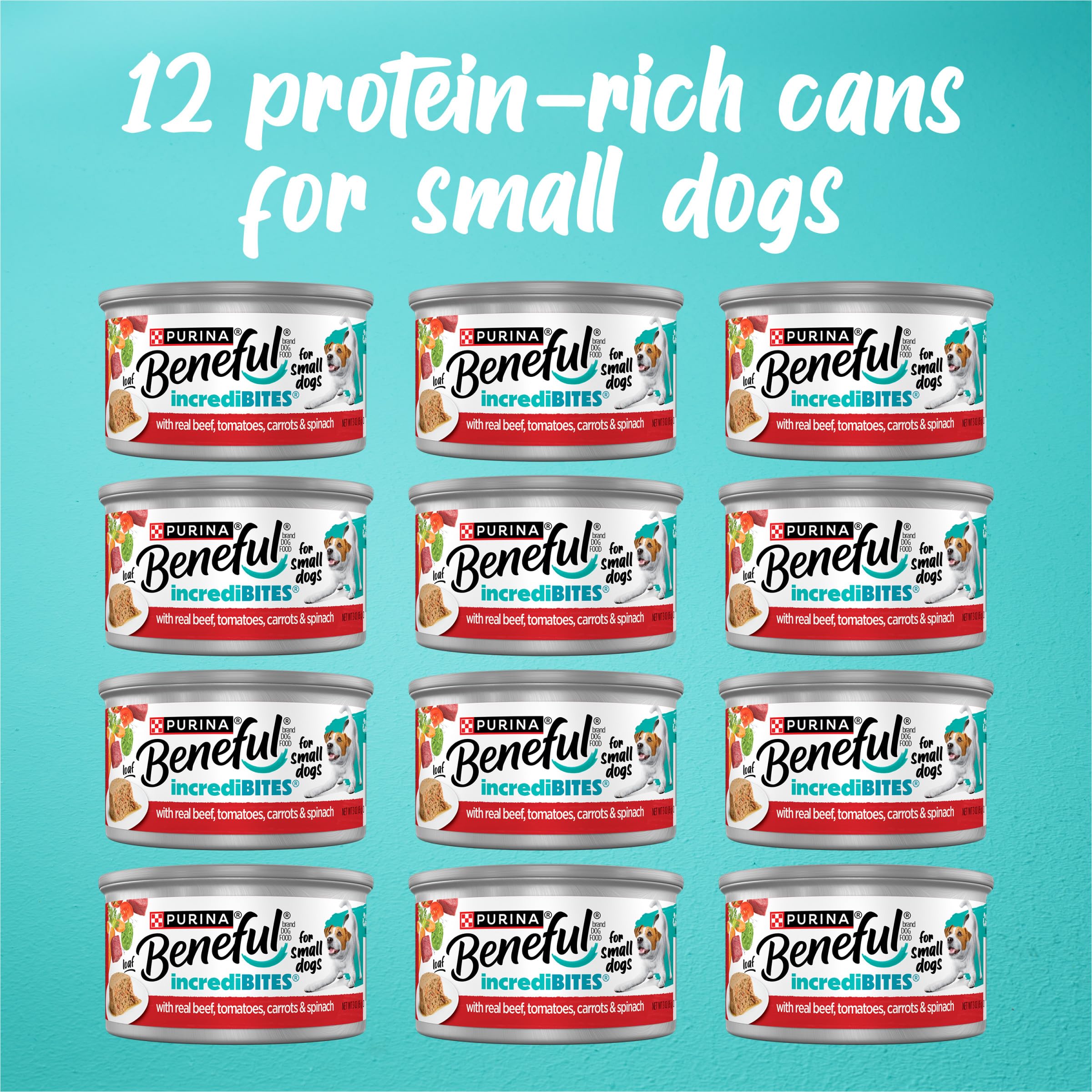 Beneful Purina conserve ouverte avec légumes visibles pour appétence