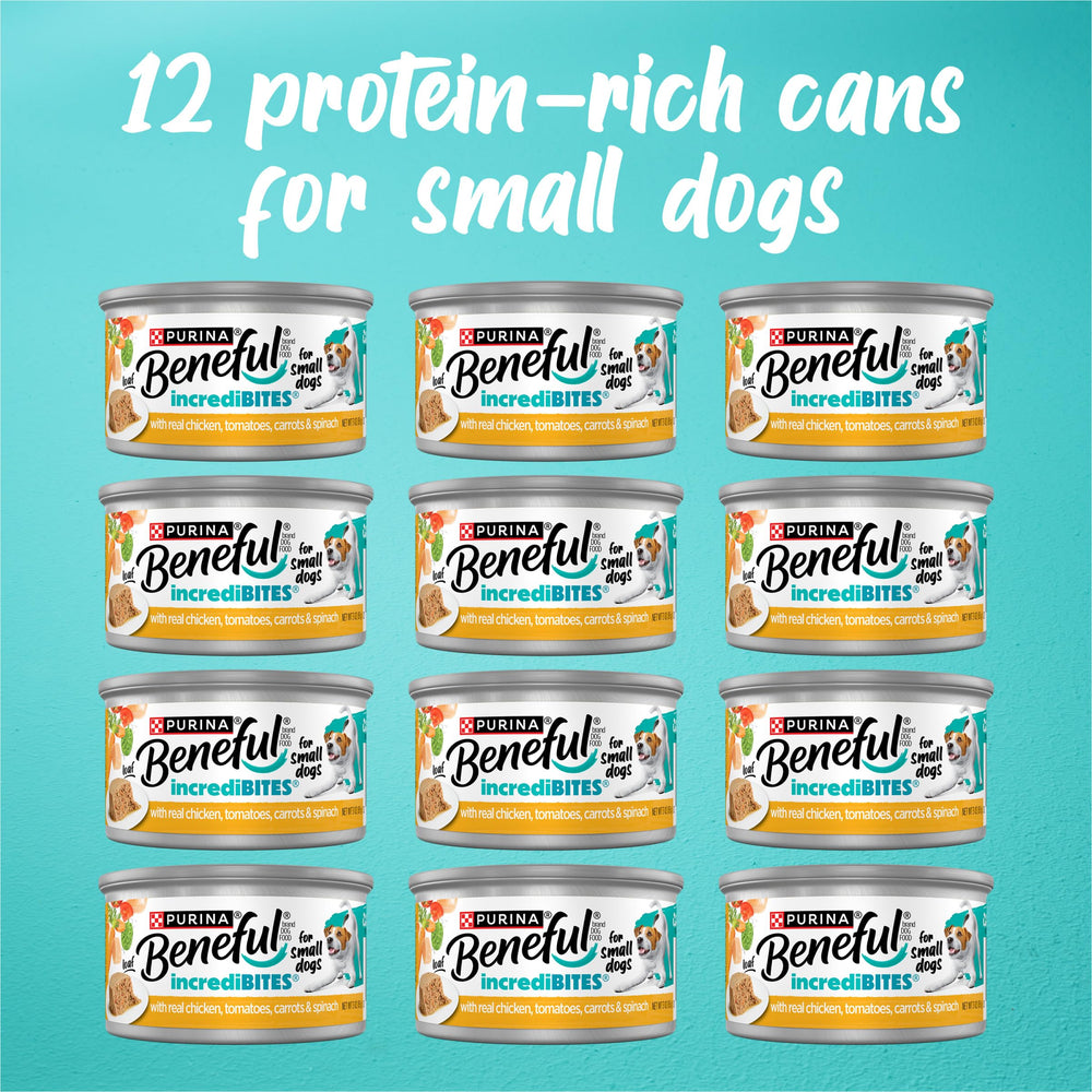 Beneful Purina boîte ouverte révélant la pâtée au poulet appétissante