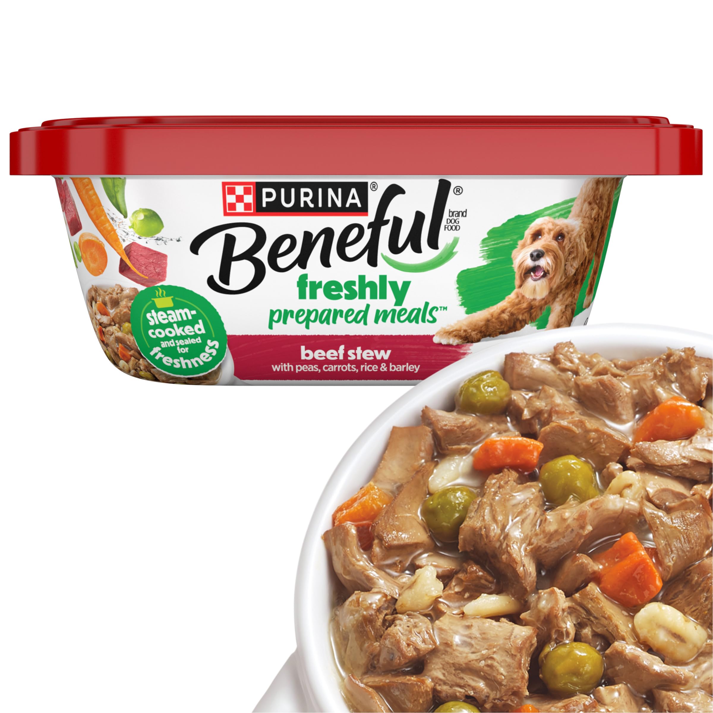 Beneful Purina avant packaging montrant boeuf appétissant et praticité