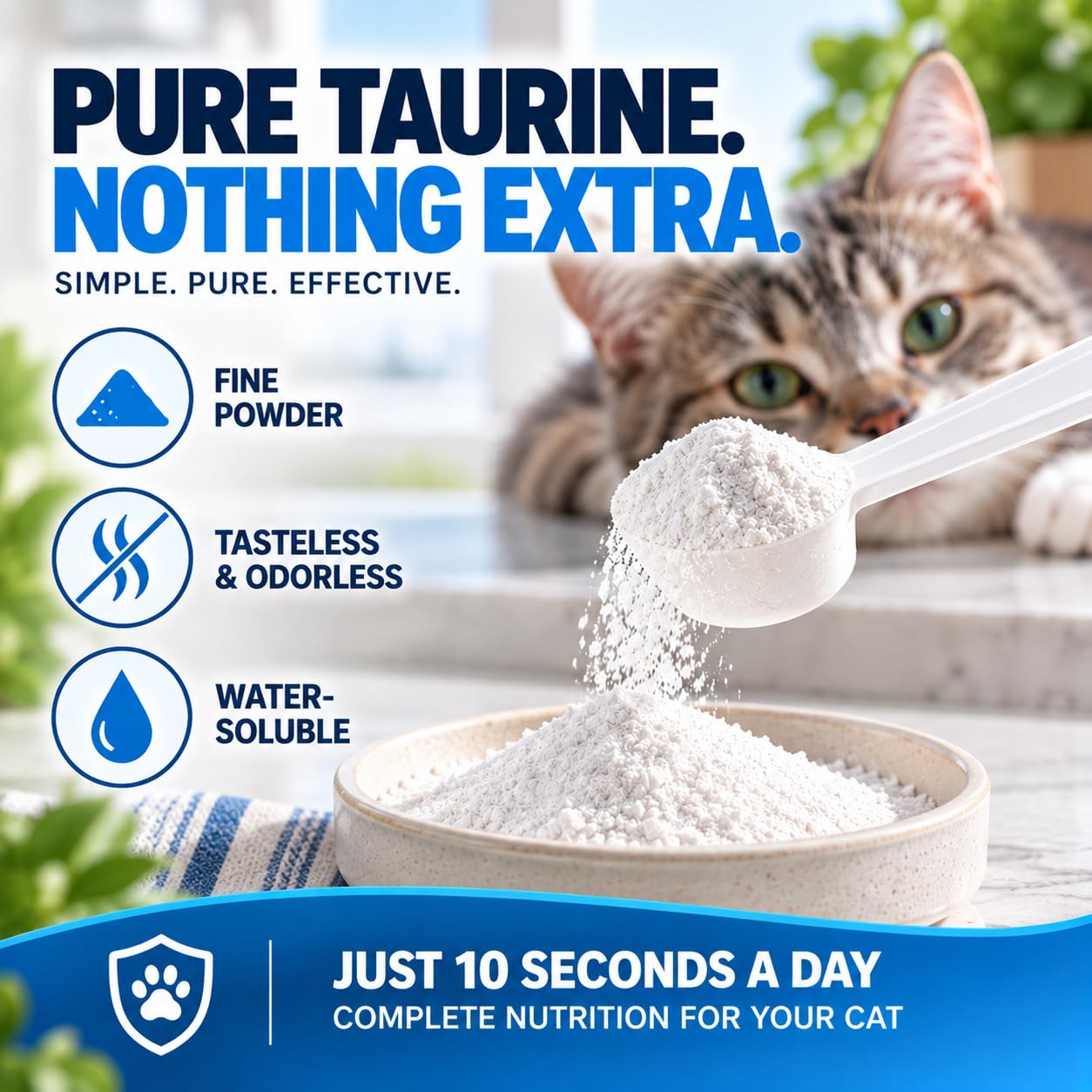 BERSEG étiquette produit lisible indiquant taurine pure et formule simple