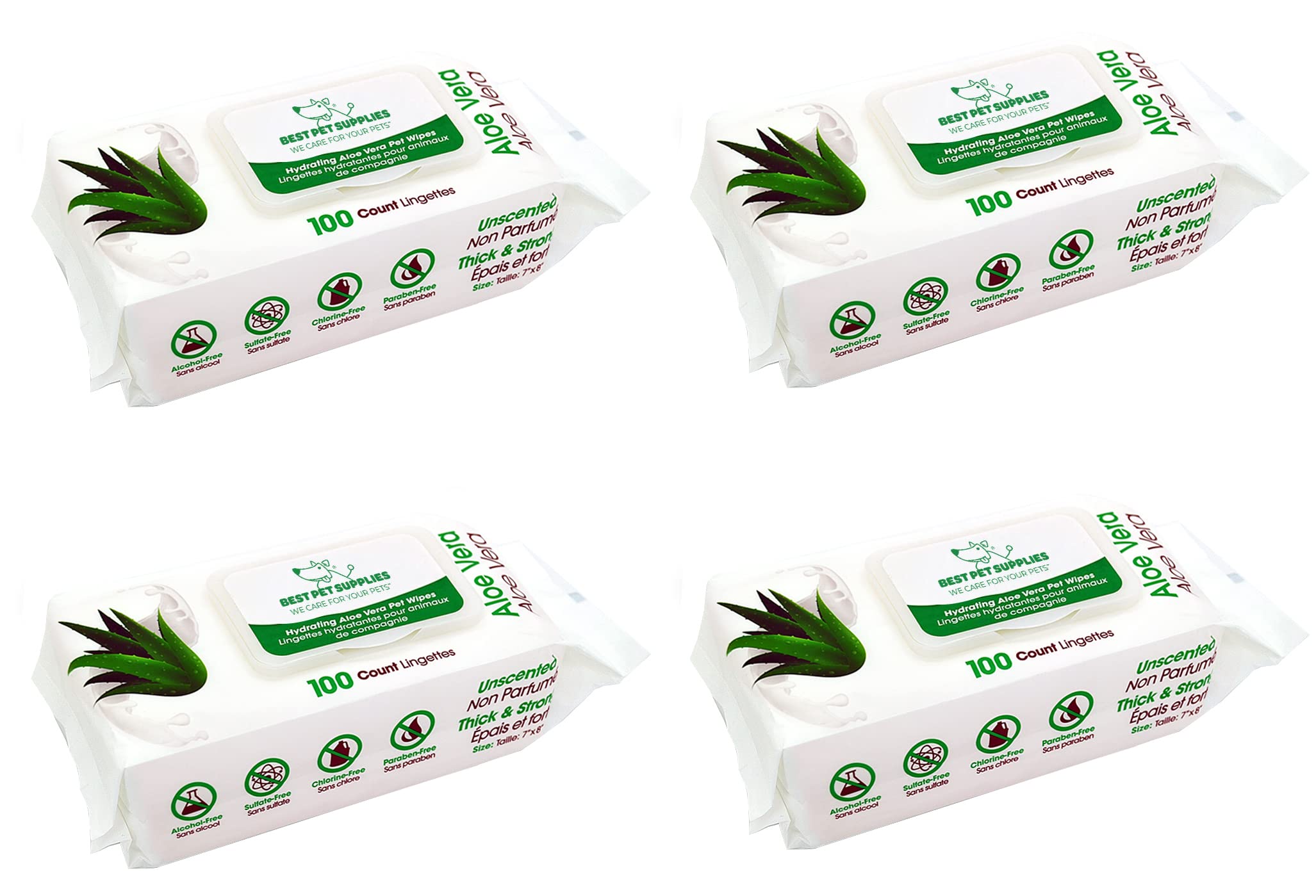 Best Pet Supplies emballage avant montrant 100 lingettes et bénéfice praticité