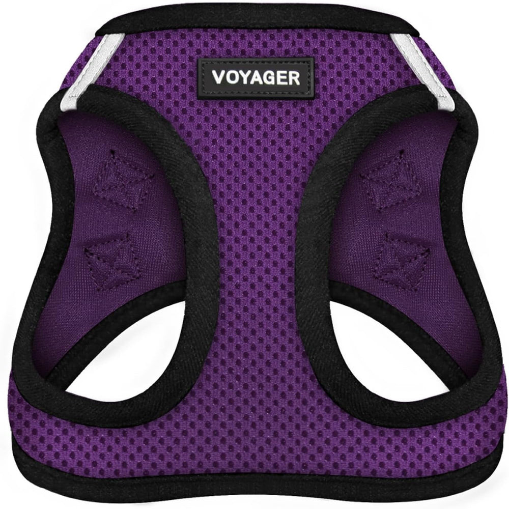 Best Pet Supplies vue avant du harnais violet/ noir montrant la coupe et fermeture