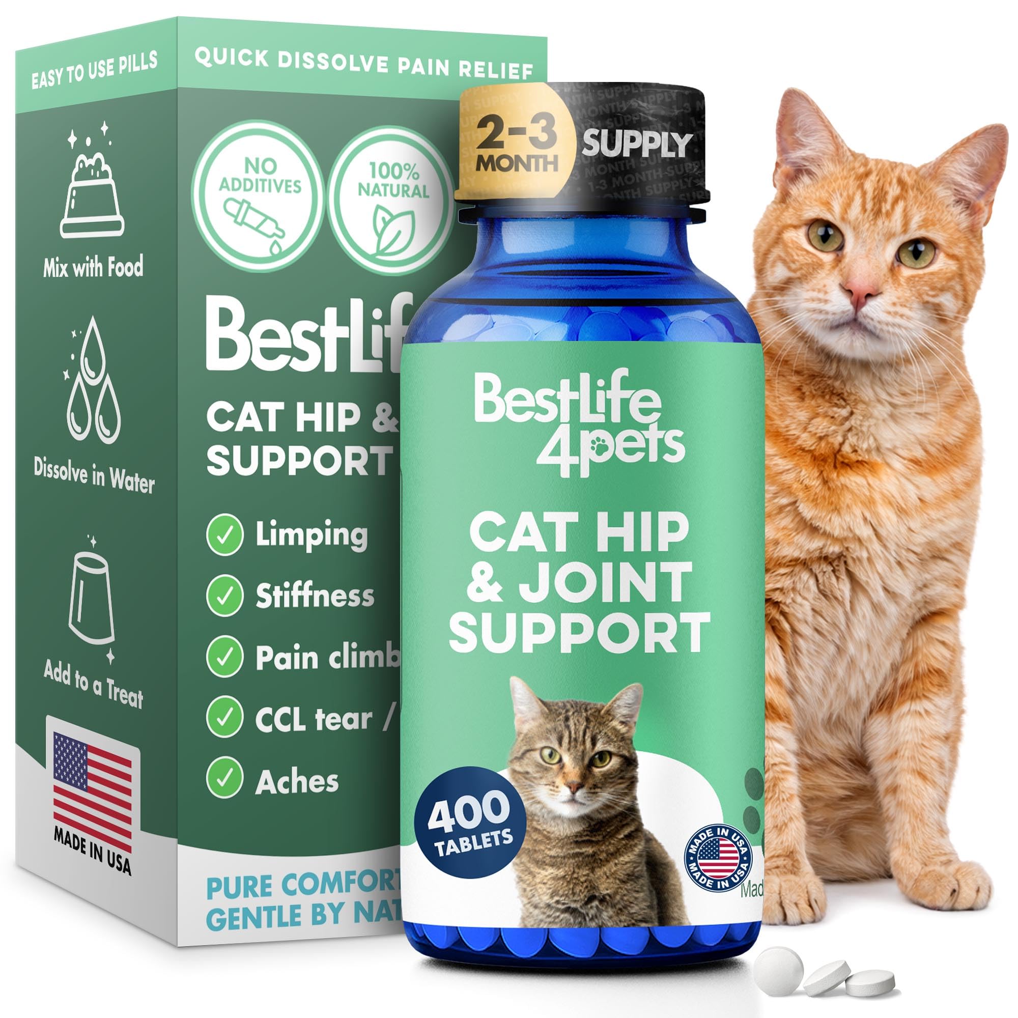 BestLife4Pets vue frontale du flacon montrant le conditionnement de 400 comprimés et bénéfice praticité