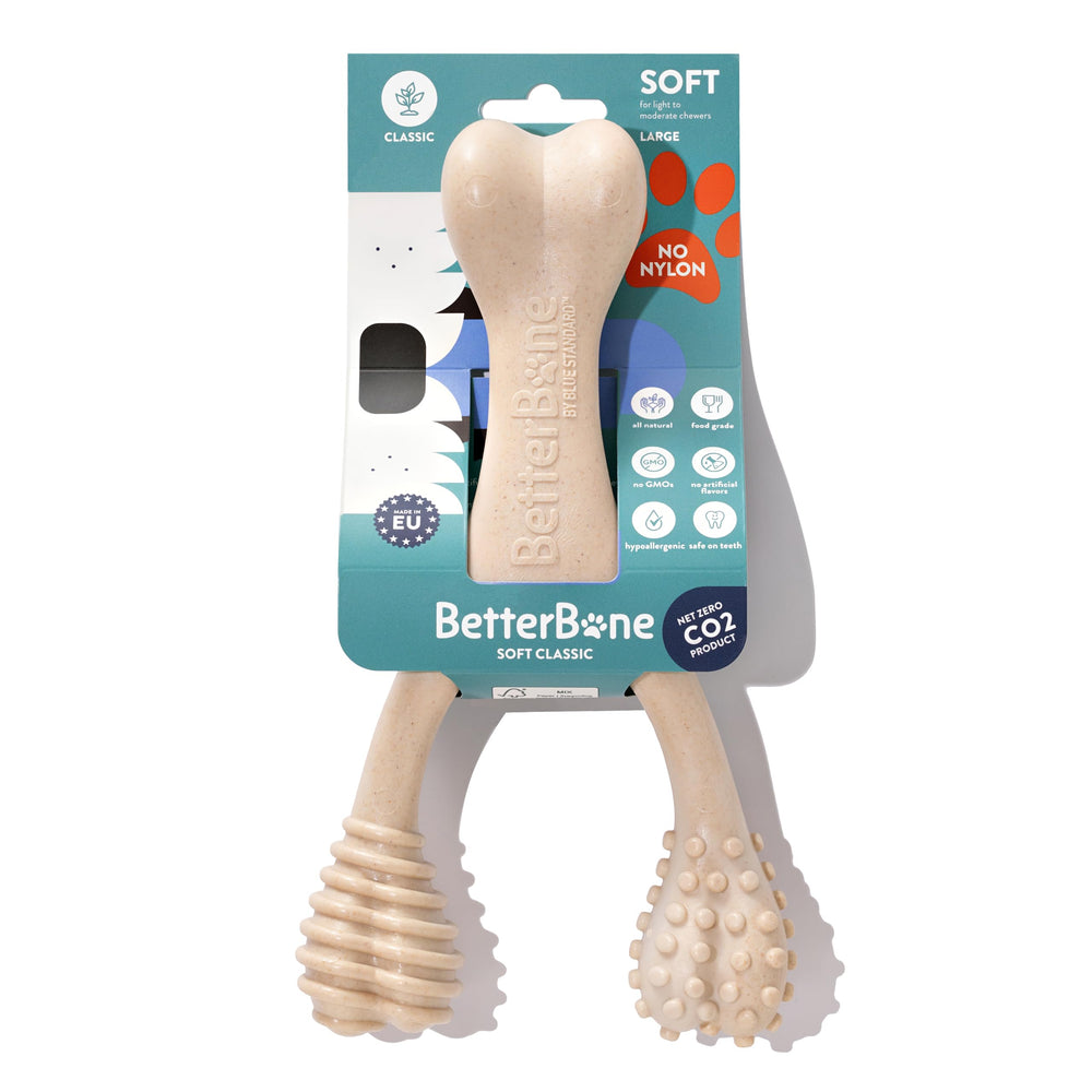 BetterBone emballage avant montrant le jouet végétal et la sécurité