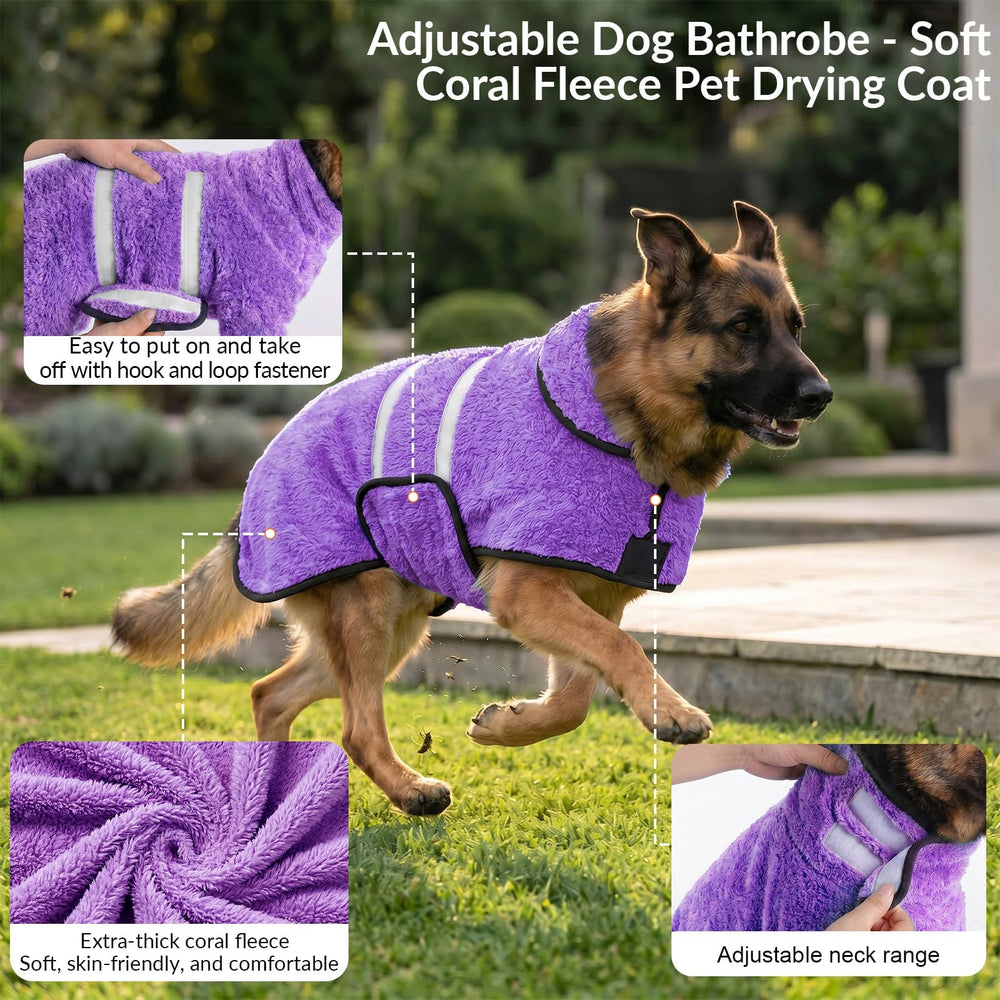 Bienbee chien portant peignoir après bain illustrant séchage facilité