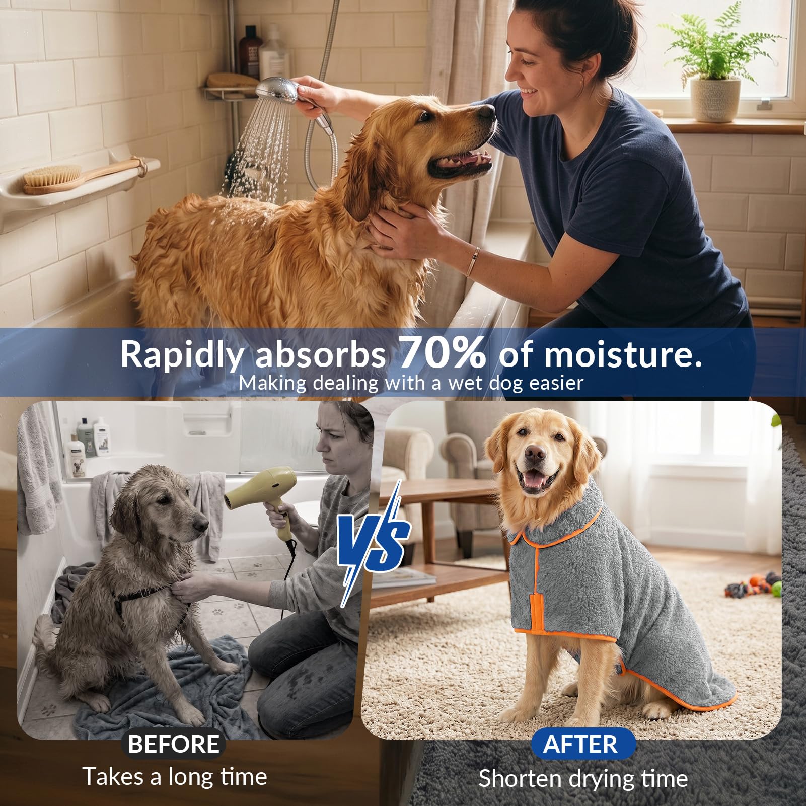 Bienbee sur chien après bain démontrant séchage plus rapide