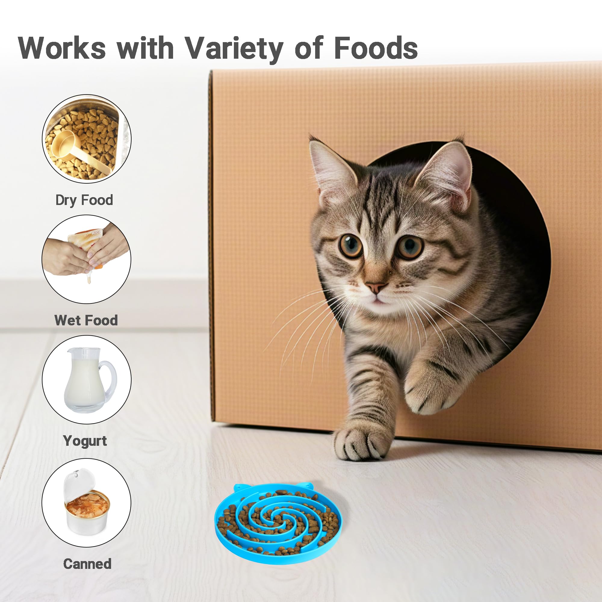 Bifeaw gamelle en usage avec chat explorant nourriture, stimulation mentale