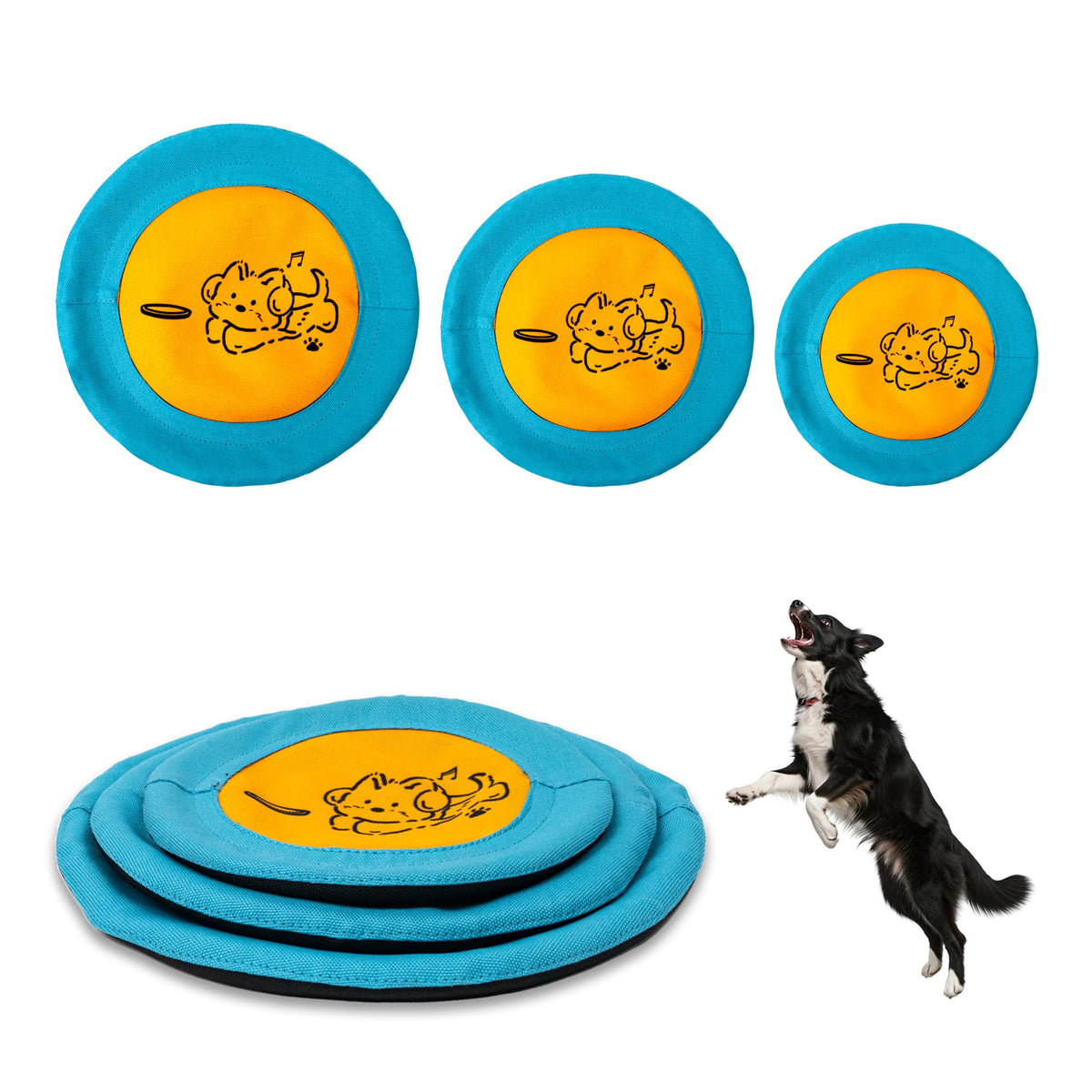 Bifeaw pack de trois frisbees face avant montrant couleurs et formes, durable