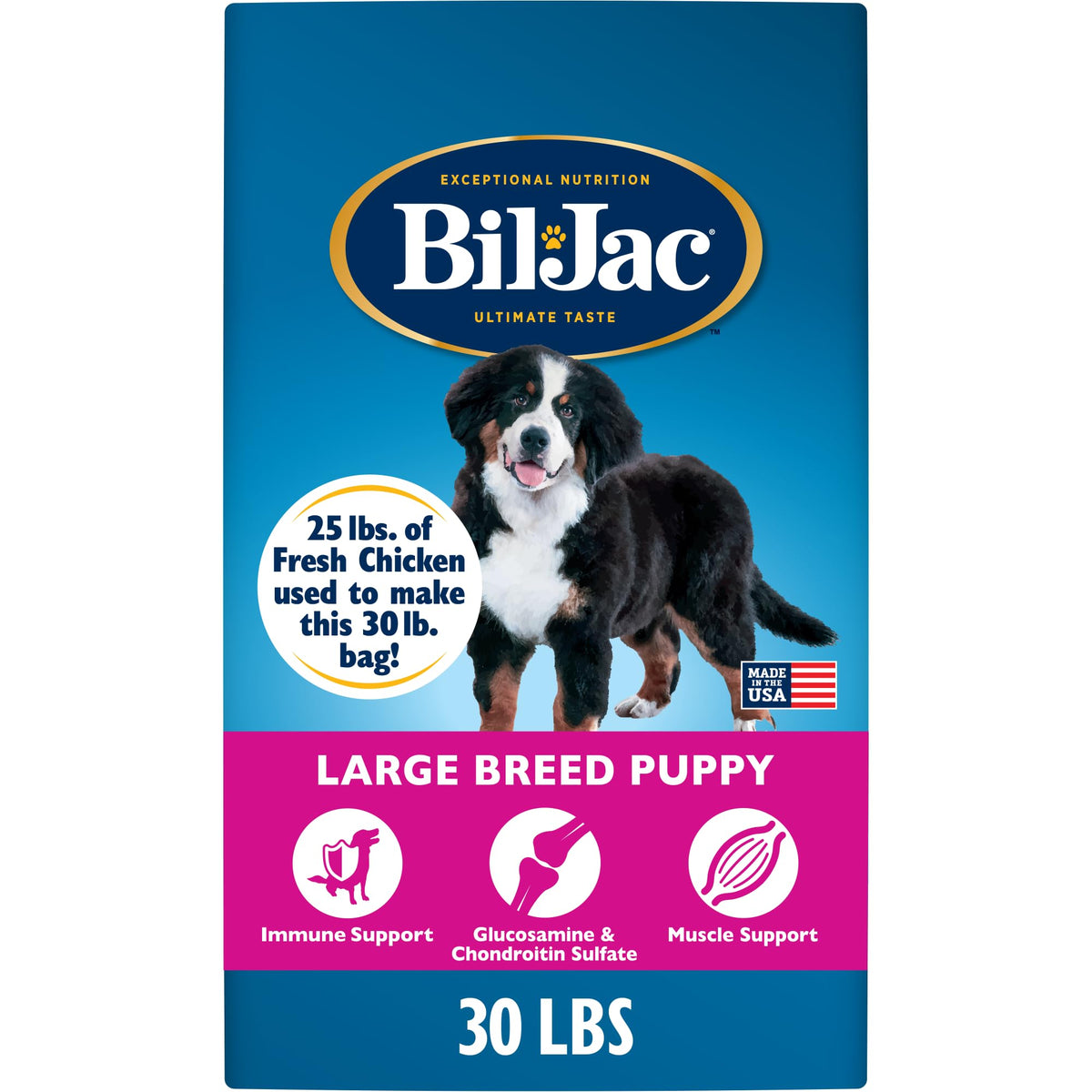 Bil-Jac sac 30 lb vue avant montrant packaging clair et ingrédients