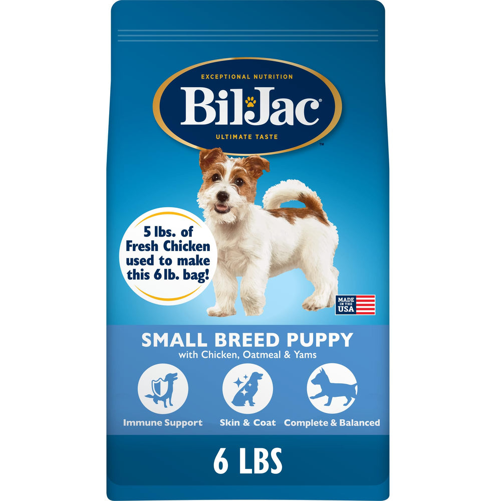 Bil-Jac sac face montrant la recette pour chiots petites races et appétence