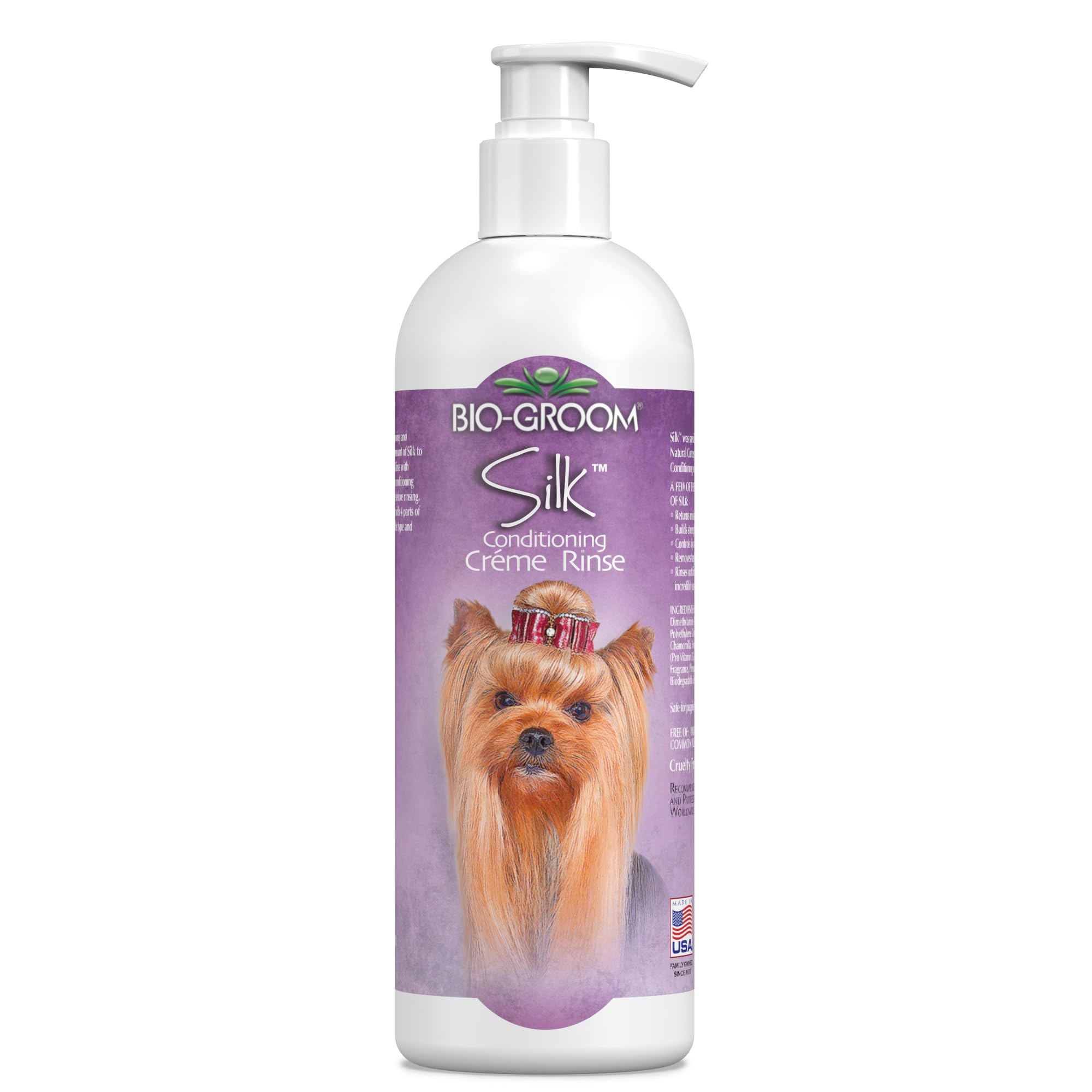 Bio-Groom flacon face montrant le conditionneur et l'identité produit bénéfice démêlage