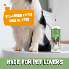 Bio-Groom application sur oreille de chien illustrant facilité et confort du toilettage