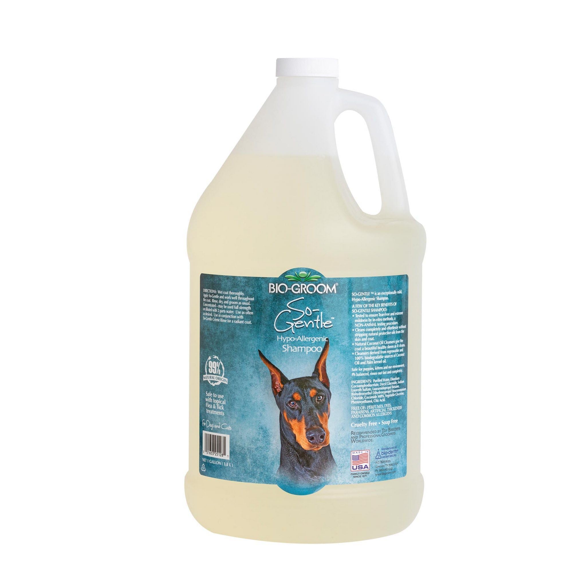 Bio-groom bouteille gallon So-Gentle présentant l'emballage économique
