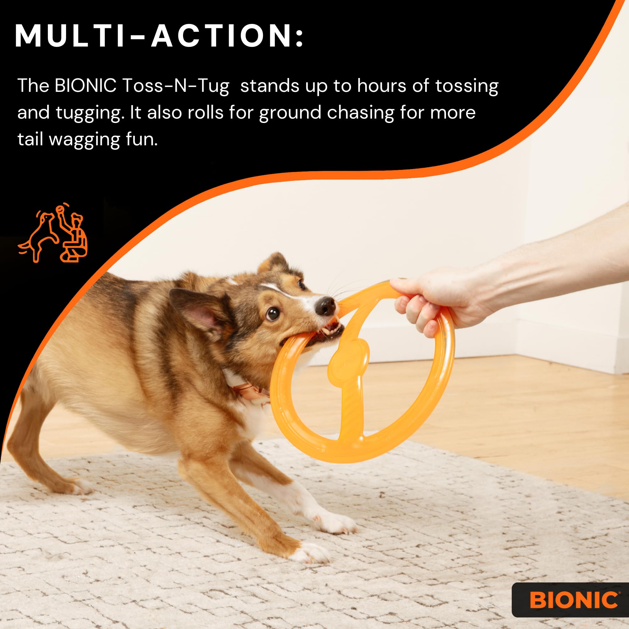 BIONIC Toss-N-Tug en plein lancer montrant profil léger pour vols plus longs