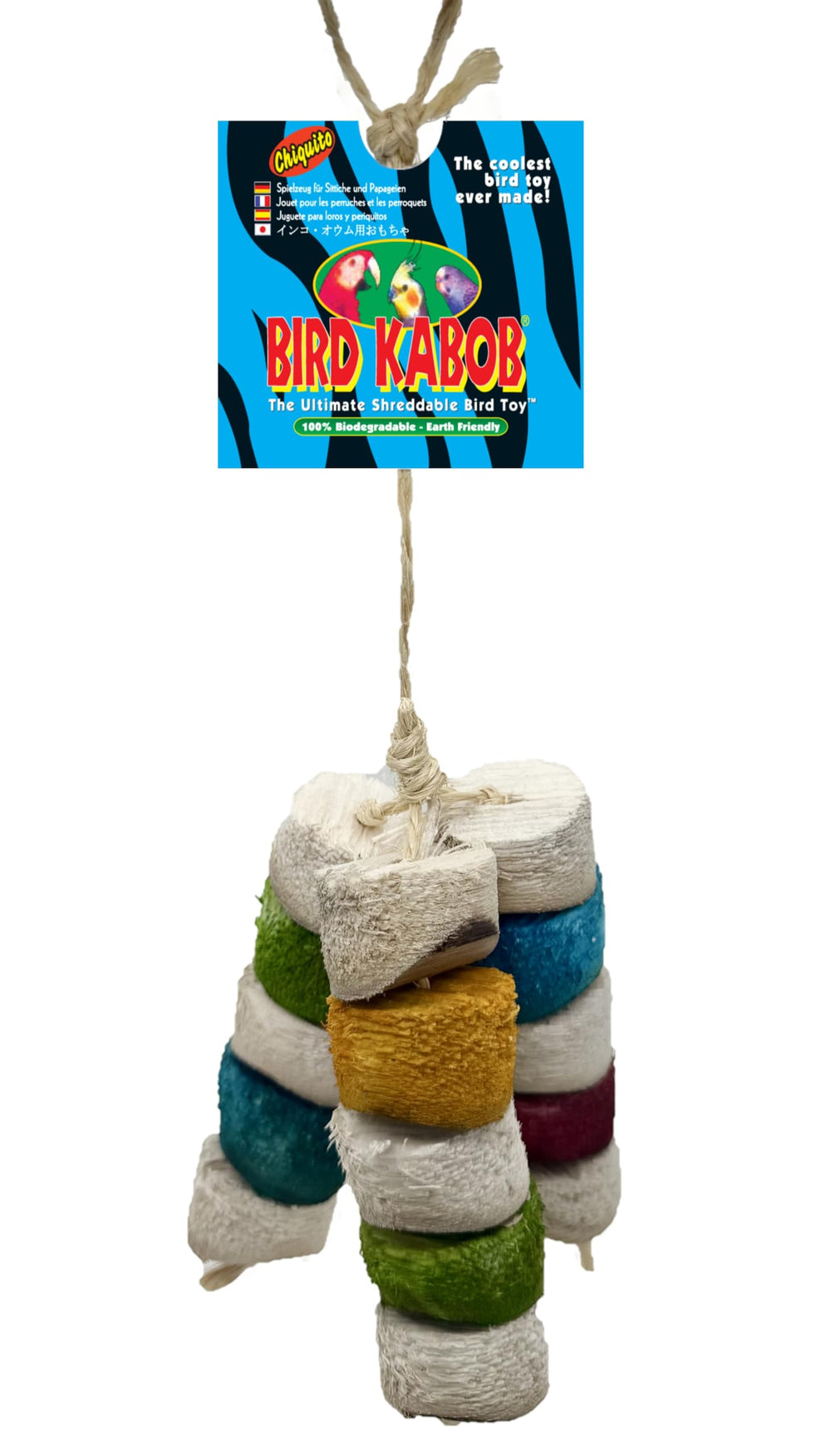 BIRD KABOB Chiquito vue avant montrant le jouet naturel stimulant le jeu