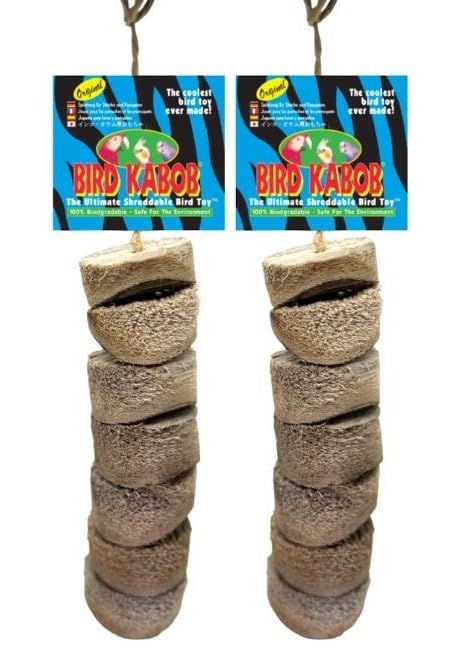 Bird Kabob jouet suspendu en yucca montrant packaging et facilité d'accrochage bénéfique