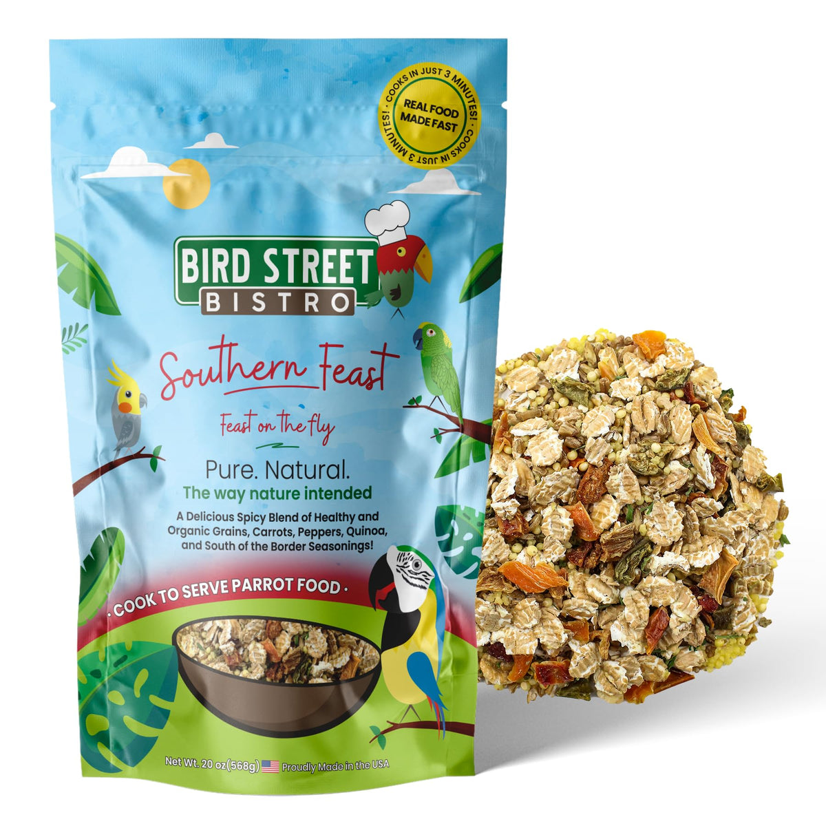 Bird Street Bistro emballage avant montrant l'étiquette et bénéfice naturel