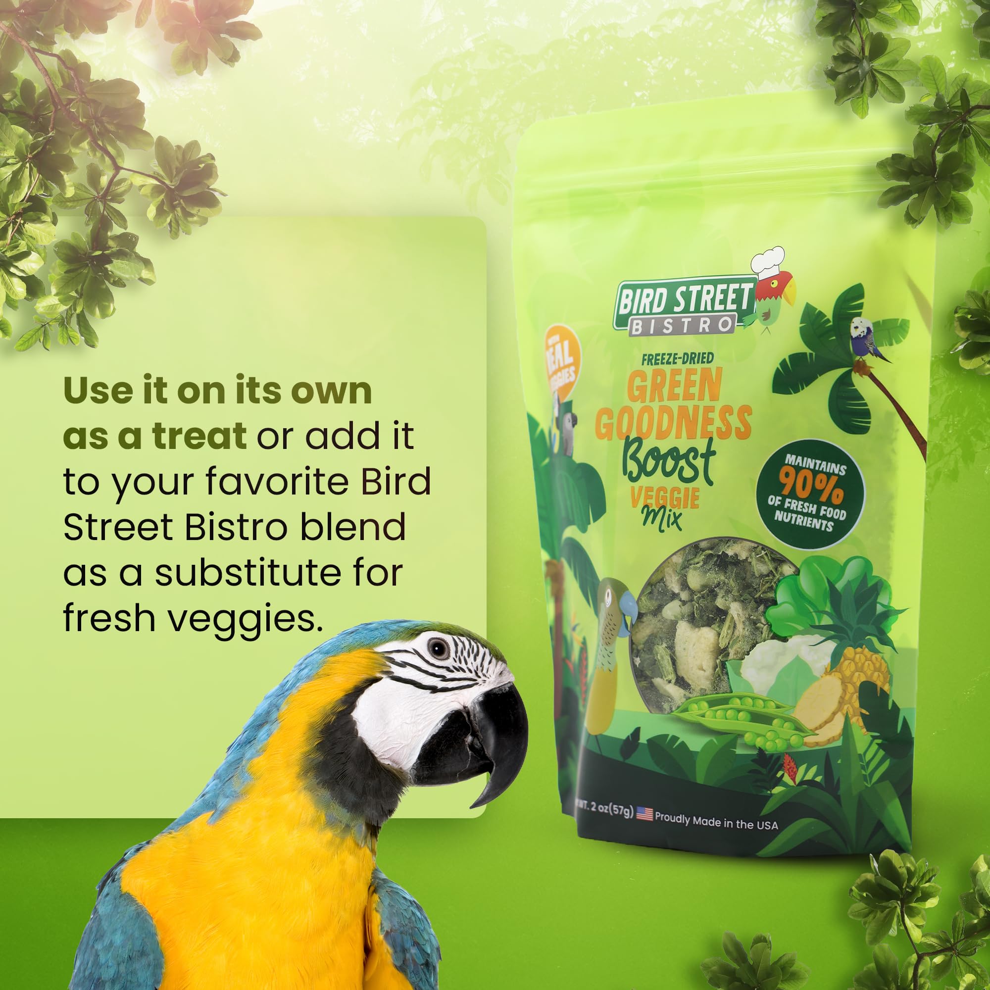 Bird Street Bistro produit dans une cage avec oiseau pour enrichissement alimentaire