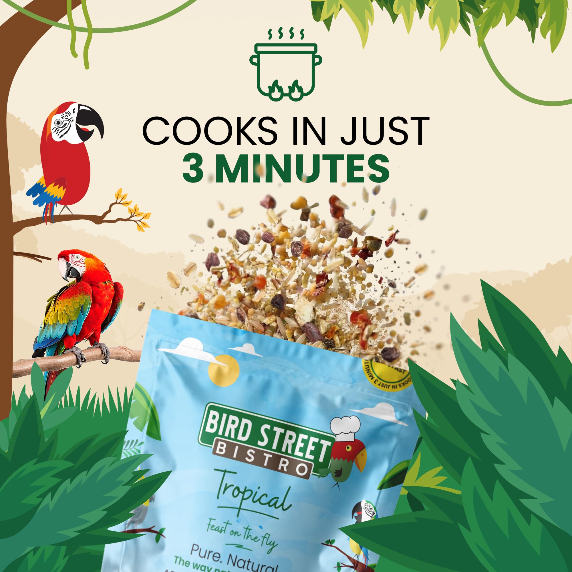Bird Street Bistro service dans la cage, facile à préparer et apprécié par l’oiseau