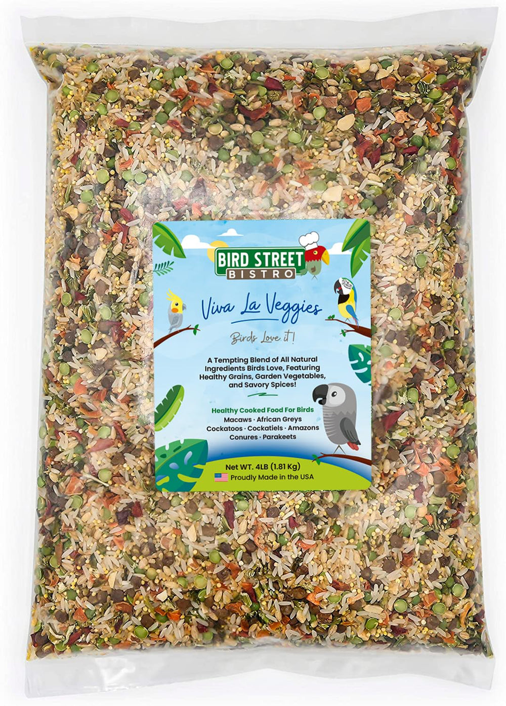 Bird Street Bistro sachet avant montrant ingrédients naturels et étiquette claire