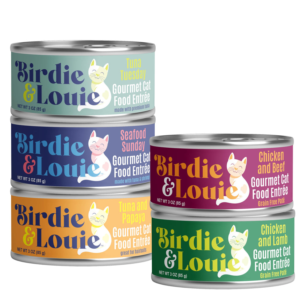birdie & louie face avant emballage montrant variété, facilite choix des saveurs