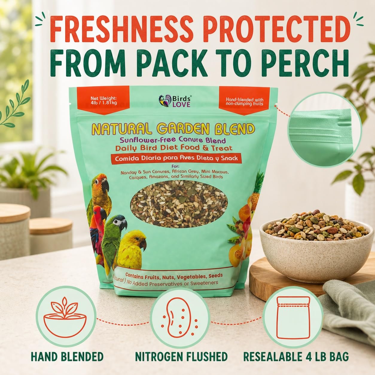 Birds LOVE conure mangeant pour stimulation et engagement