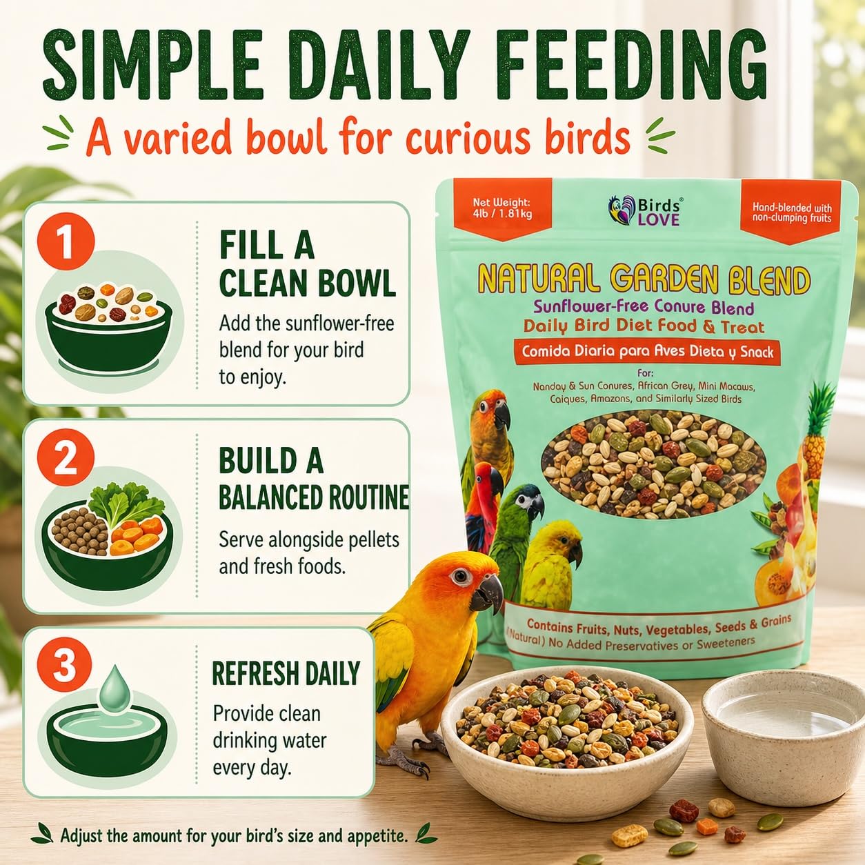 Birds LOVE bol en cage illustrant service quotidien pratique