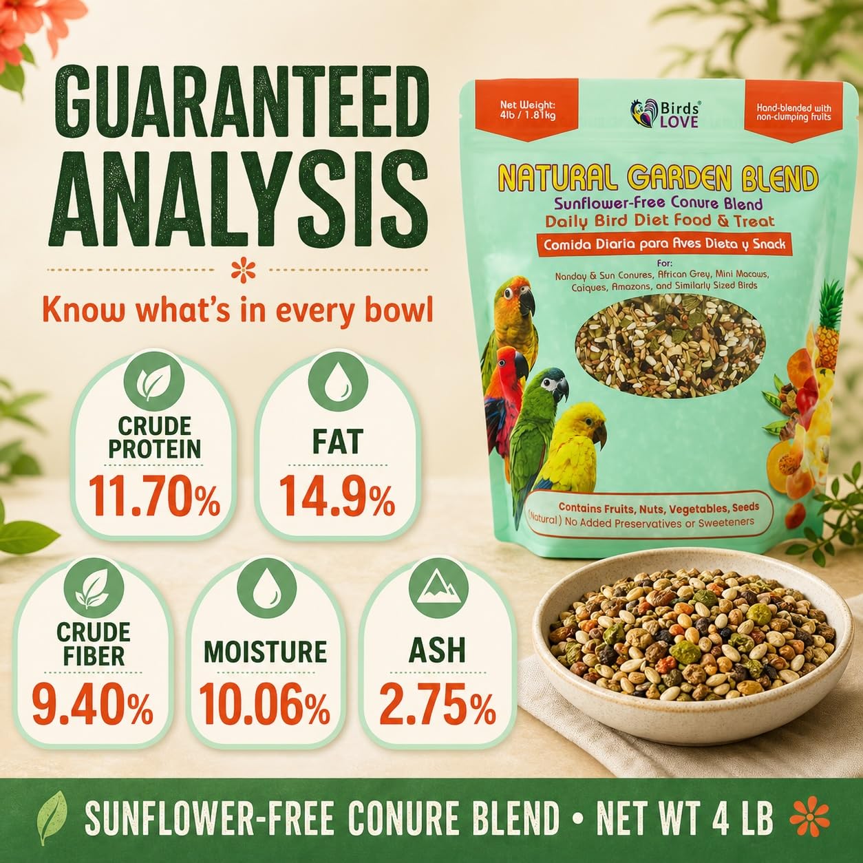 Birds LOVE gros plan texture patate douce et carotte pour diversité