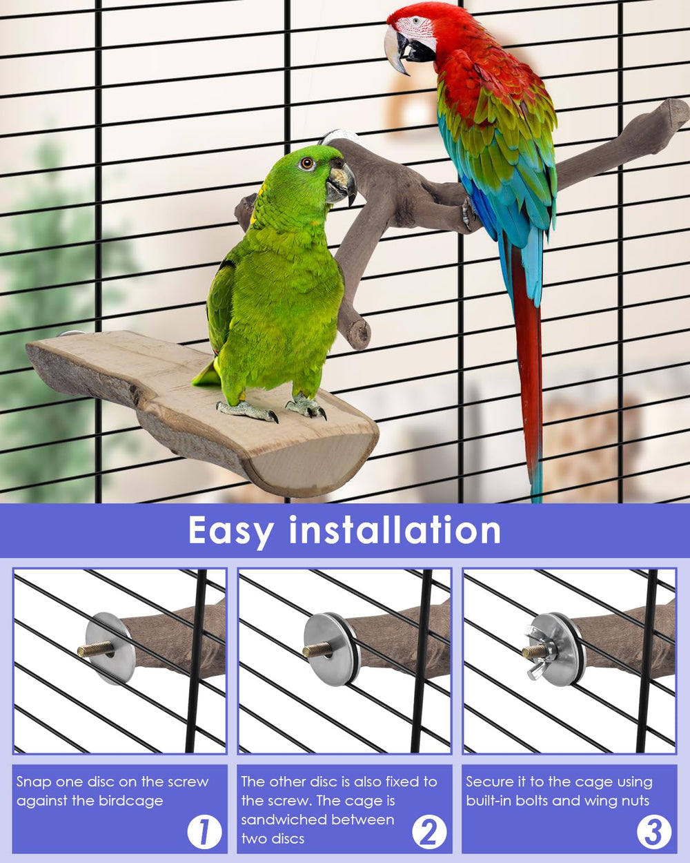 Bissap perchoir fixé dans une cage avec vis pour installation sûre