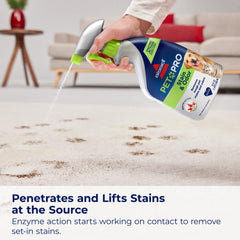 Bissell produit en cours d'application sur tapis éliminant une tache visible