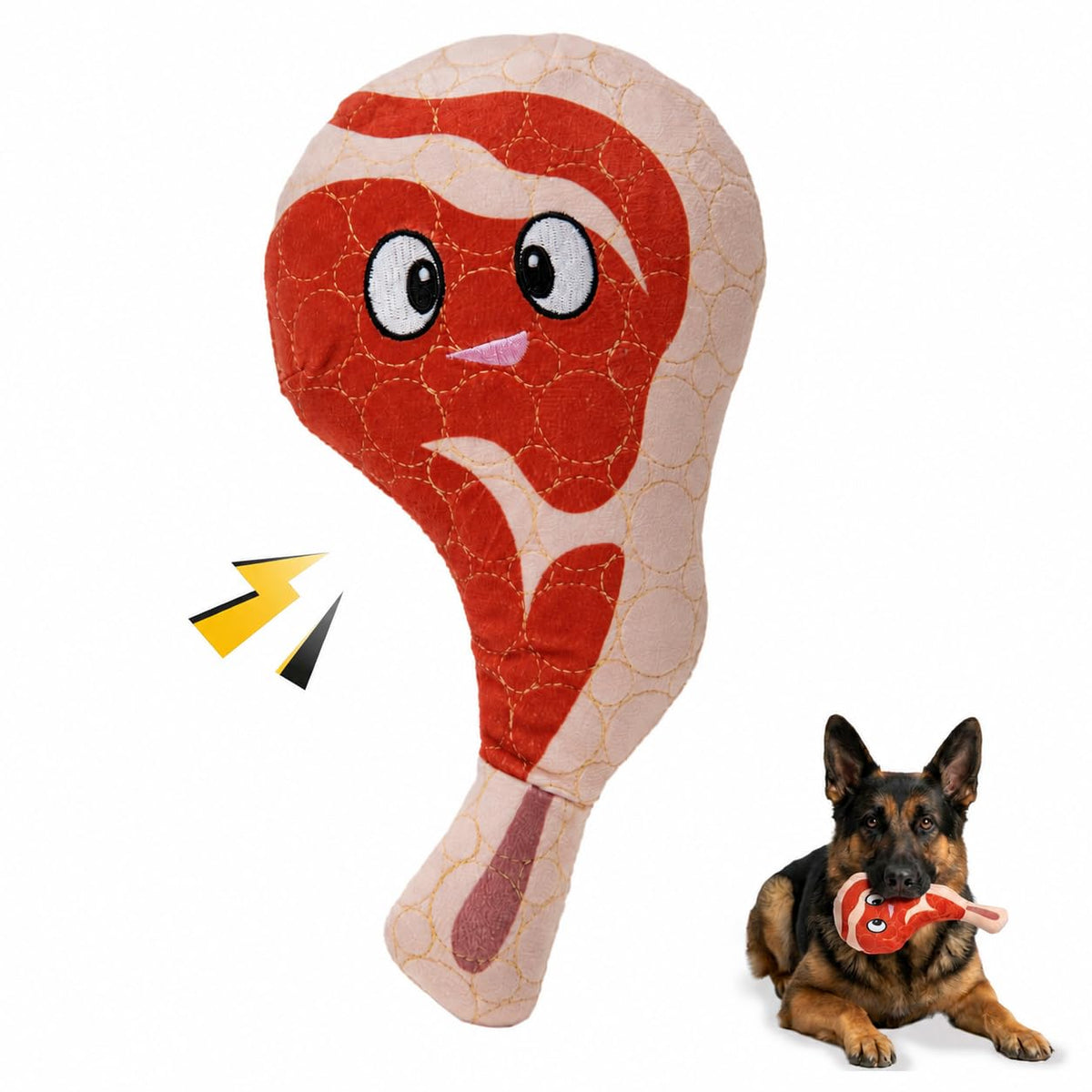 Bite Force vue avant du jouet rouge montrant la forme et attrait pour jouer