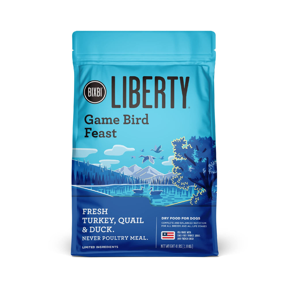 BIXBI emballage avant montrant recette Game Bird et bénéfice qualité