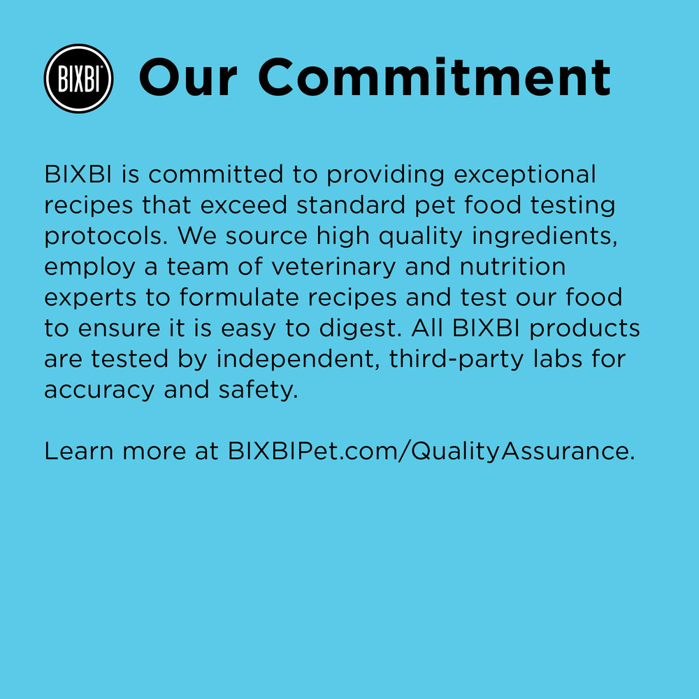 BIXBI étiquette tests qualité montrant analyses contre contaminants
