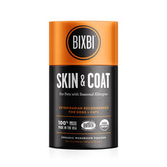 BIXBI pot packaging face montrant l'étiquette et avantages pour pelage sain