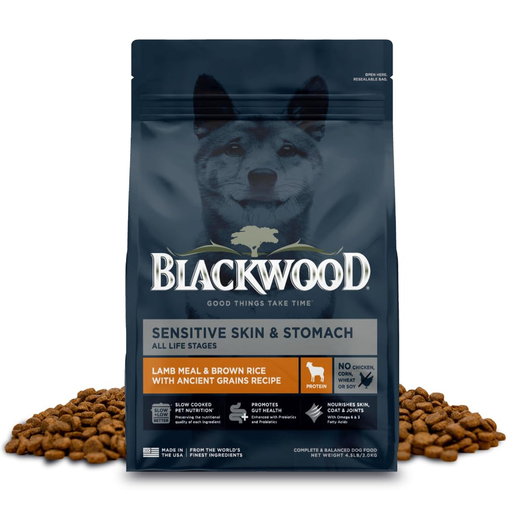 Blackwood sachet 4,5 lb visible montrant l'emballage et la composition nutritionnelle
