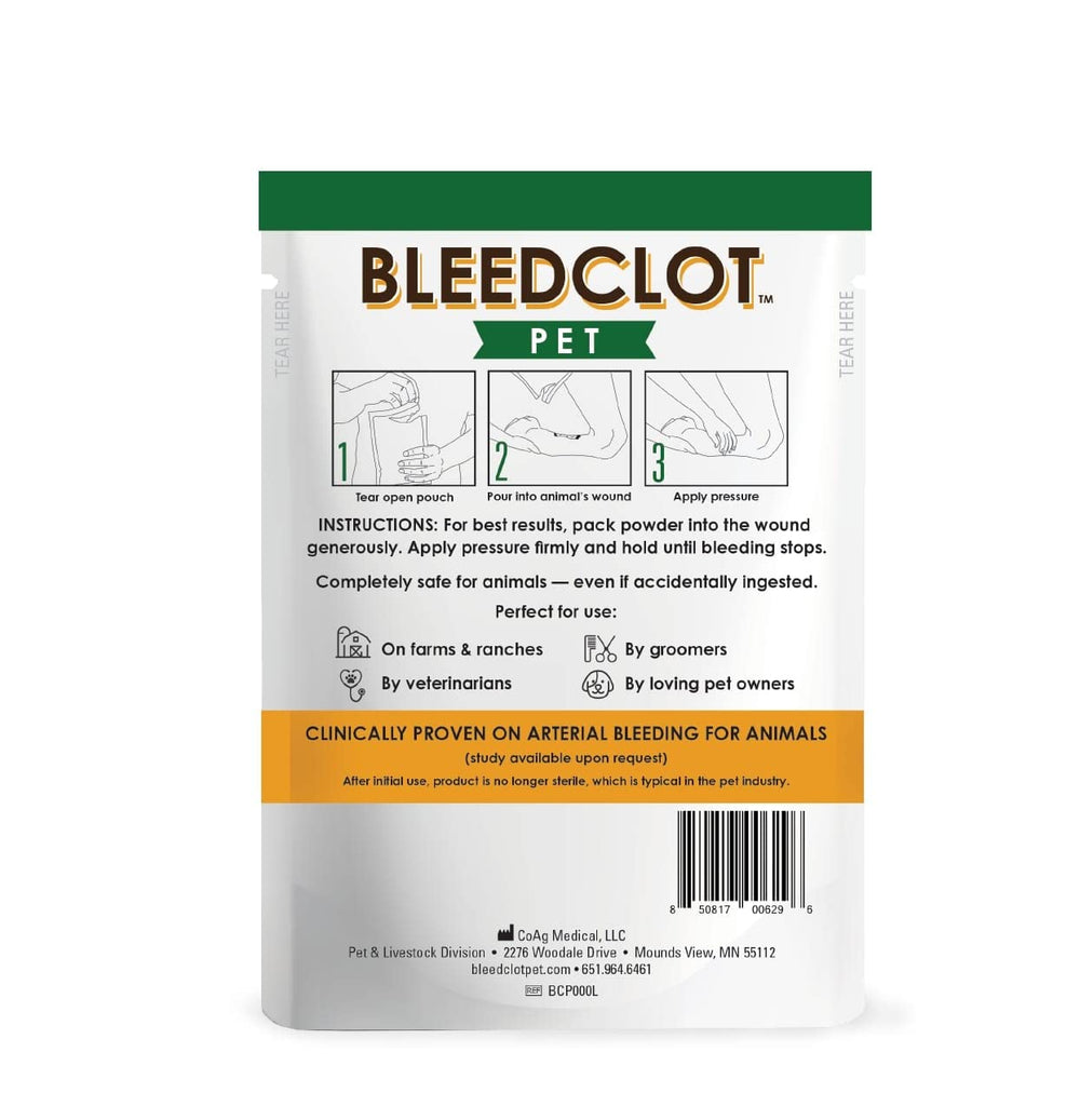 BleedClot Pet sachet ouvert texture poudre sûre et non irritante