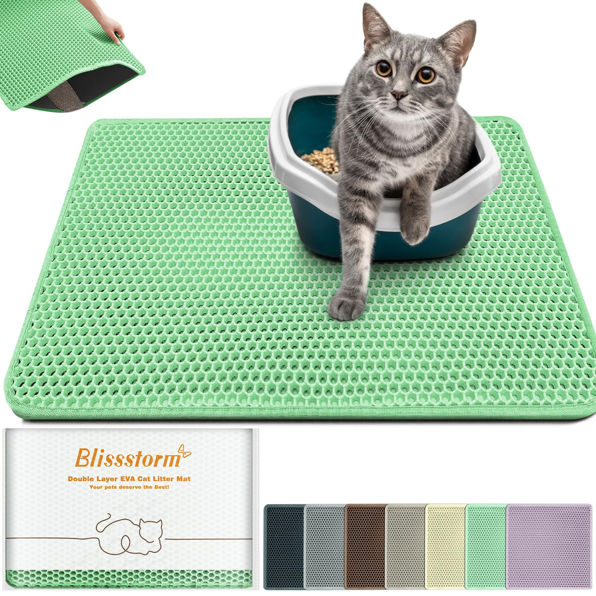 blissstorm vue avant du tapis litière montrant protection étendue